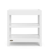 front view white changing table with two shelves