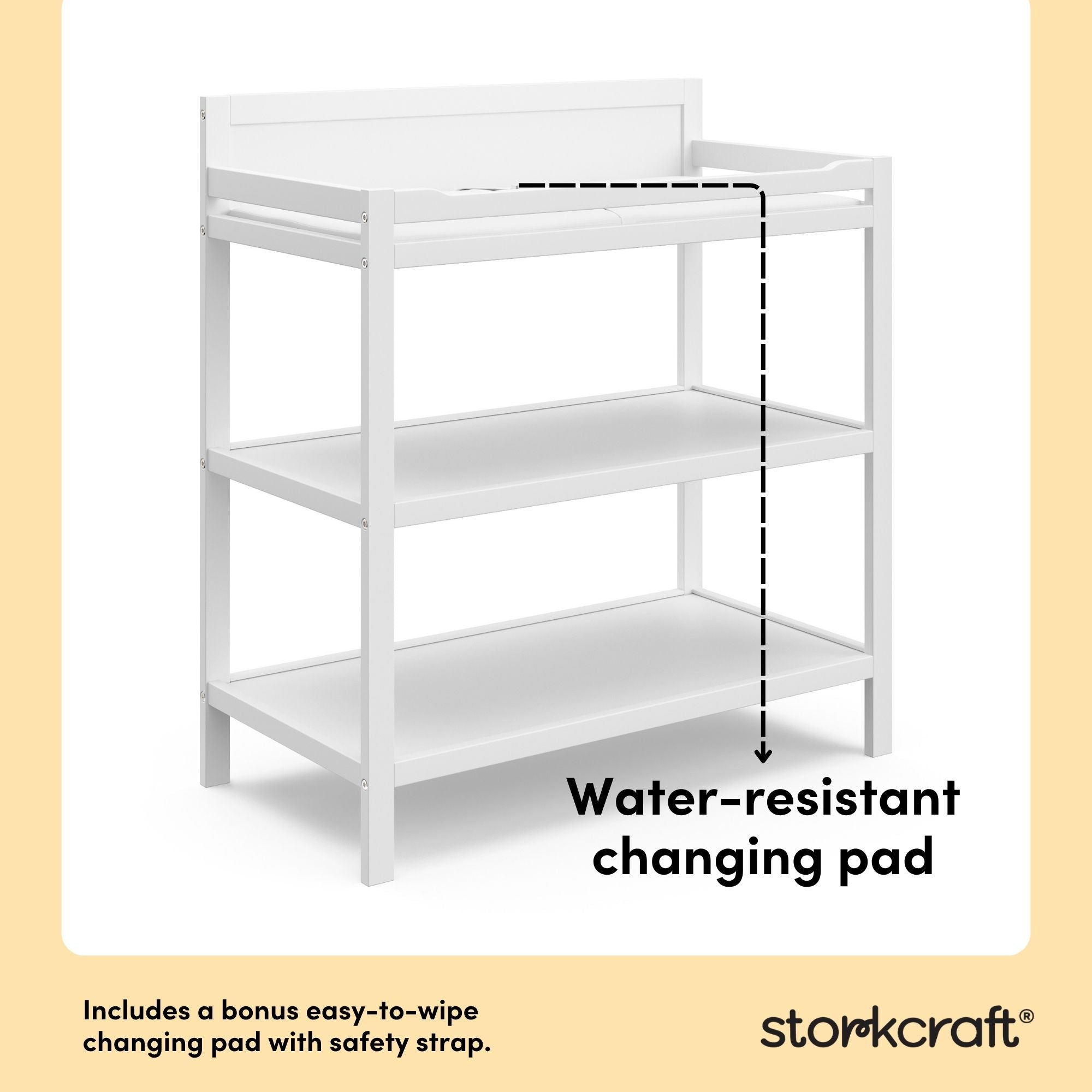 Alpine white changing table organization callout