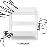 Alpine white changing table with black doodles overlaid on image