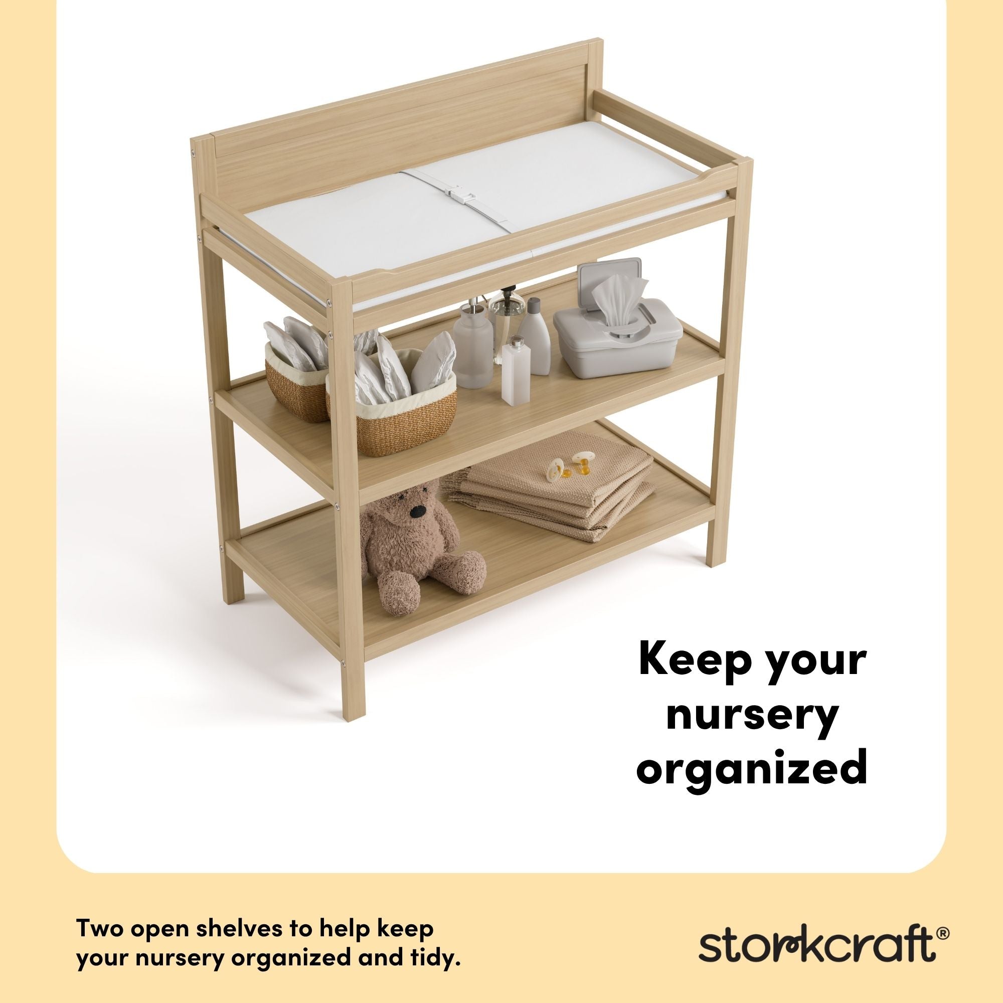 Alpine driftwood changing table organization callout