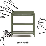 Alpine olive changing table with black doodles overlaid on image