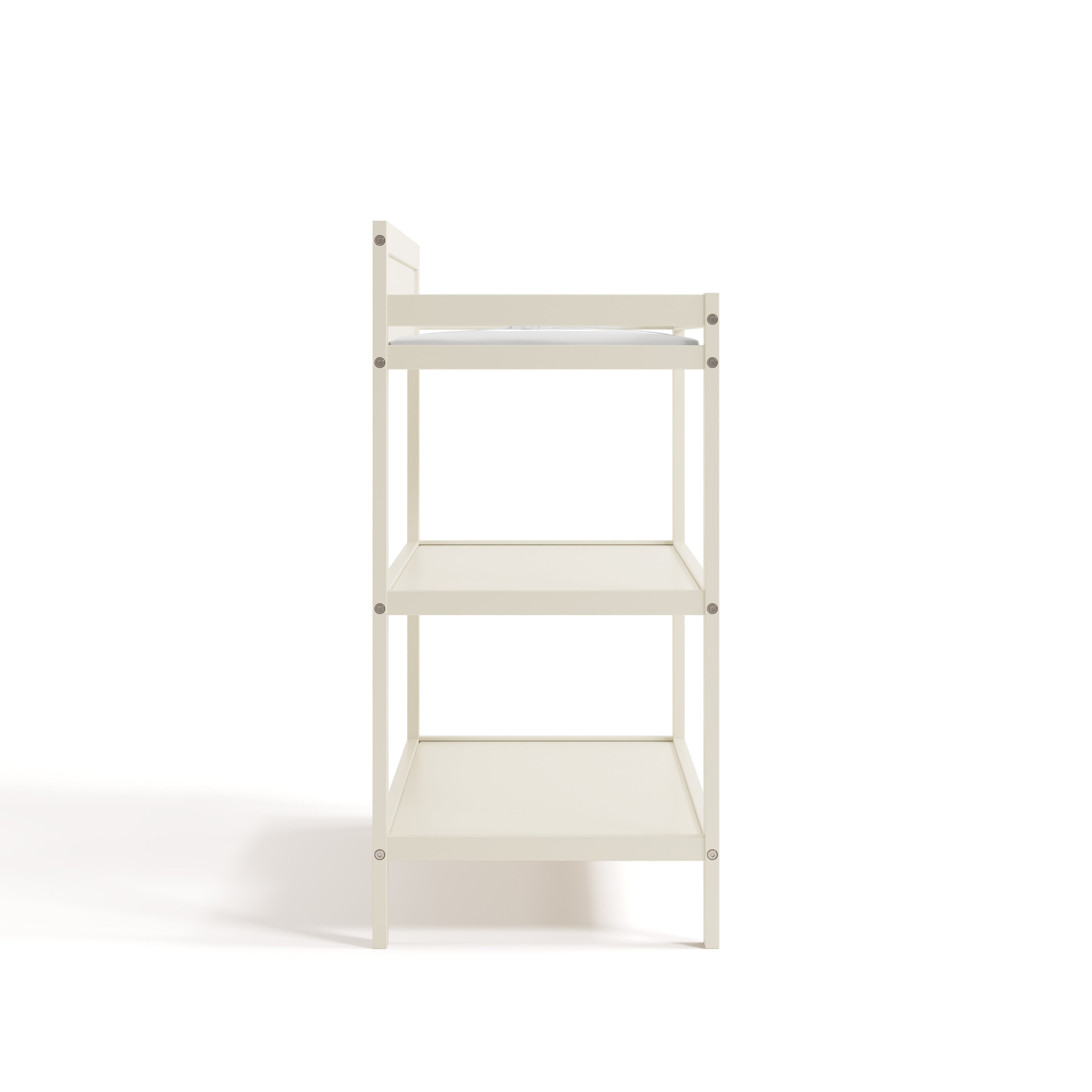 Side view of Alpine changing table in frosted oat