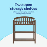 Graco hazelnut changing table open shelves callout