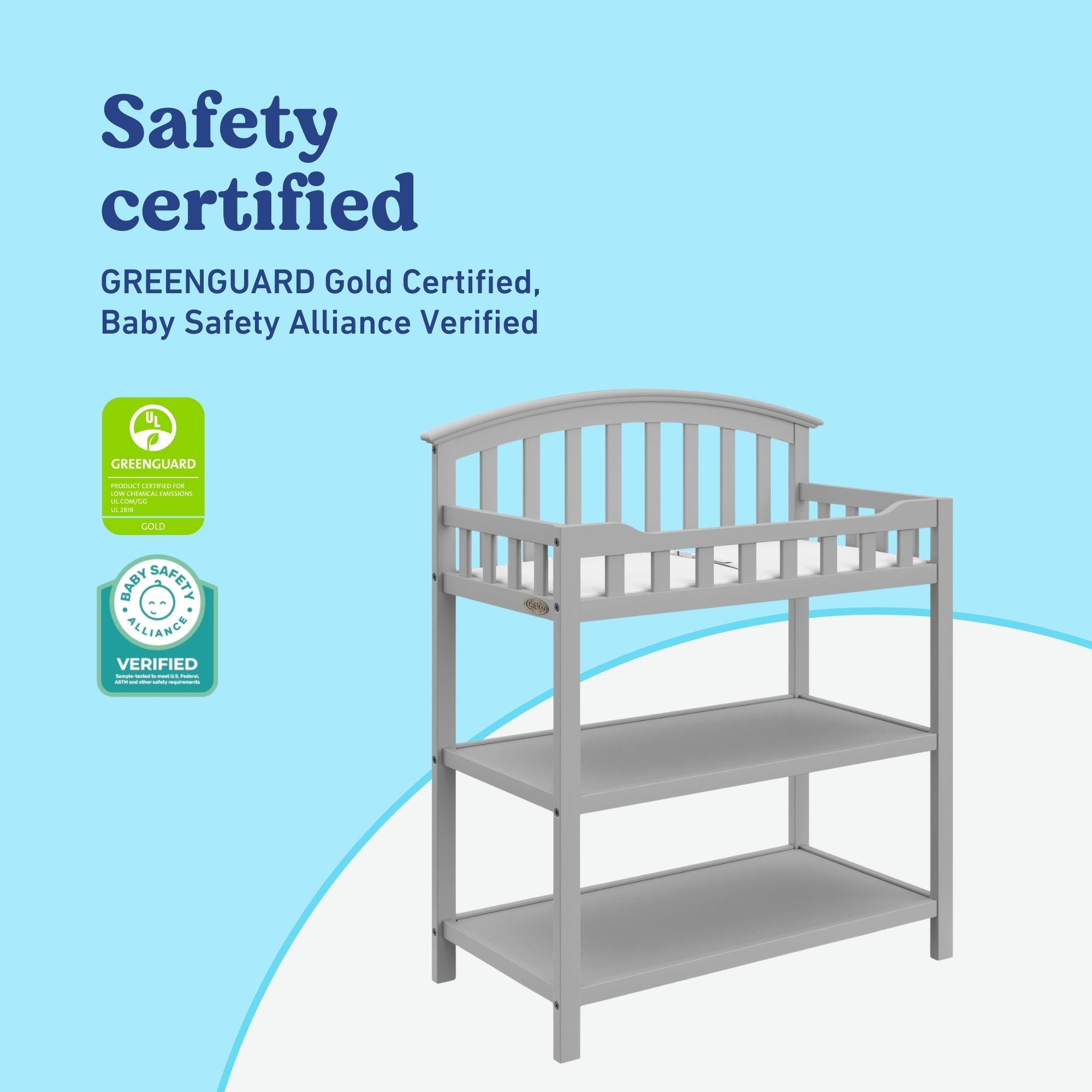 Graco pebble gray changing table certifications callout