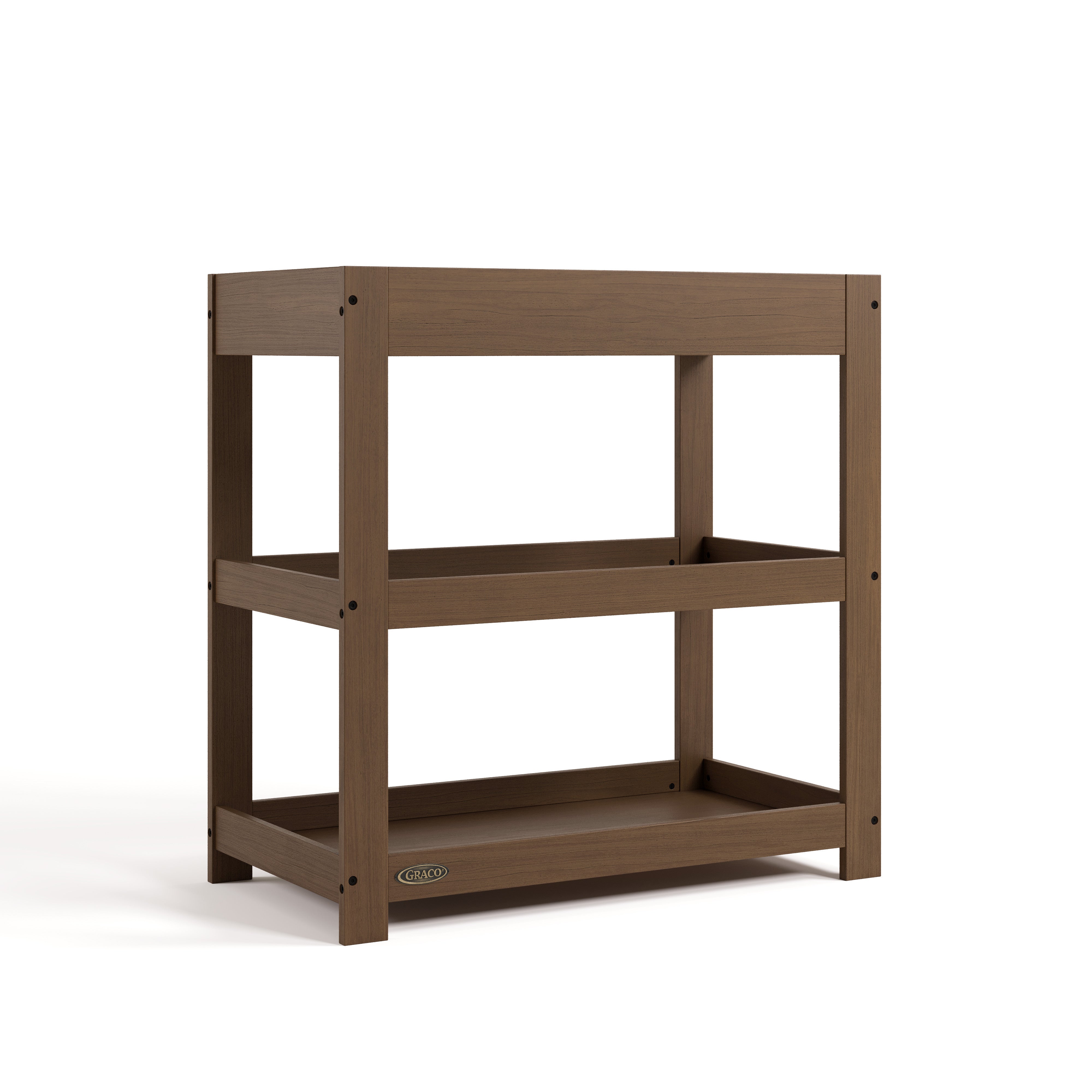 Graco hazelnut customizable changing table with flat headboard angle view
