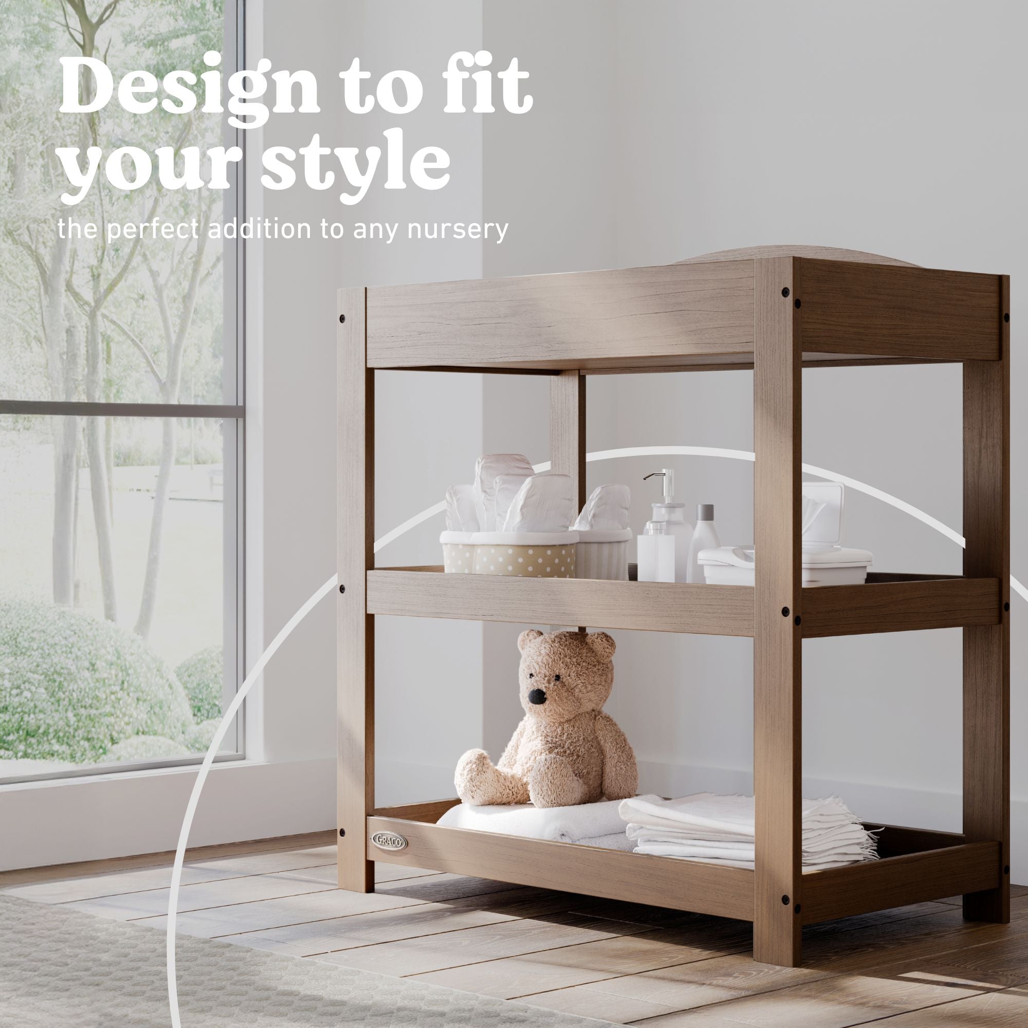 Graco hazelnut customizable changing table callout