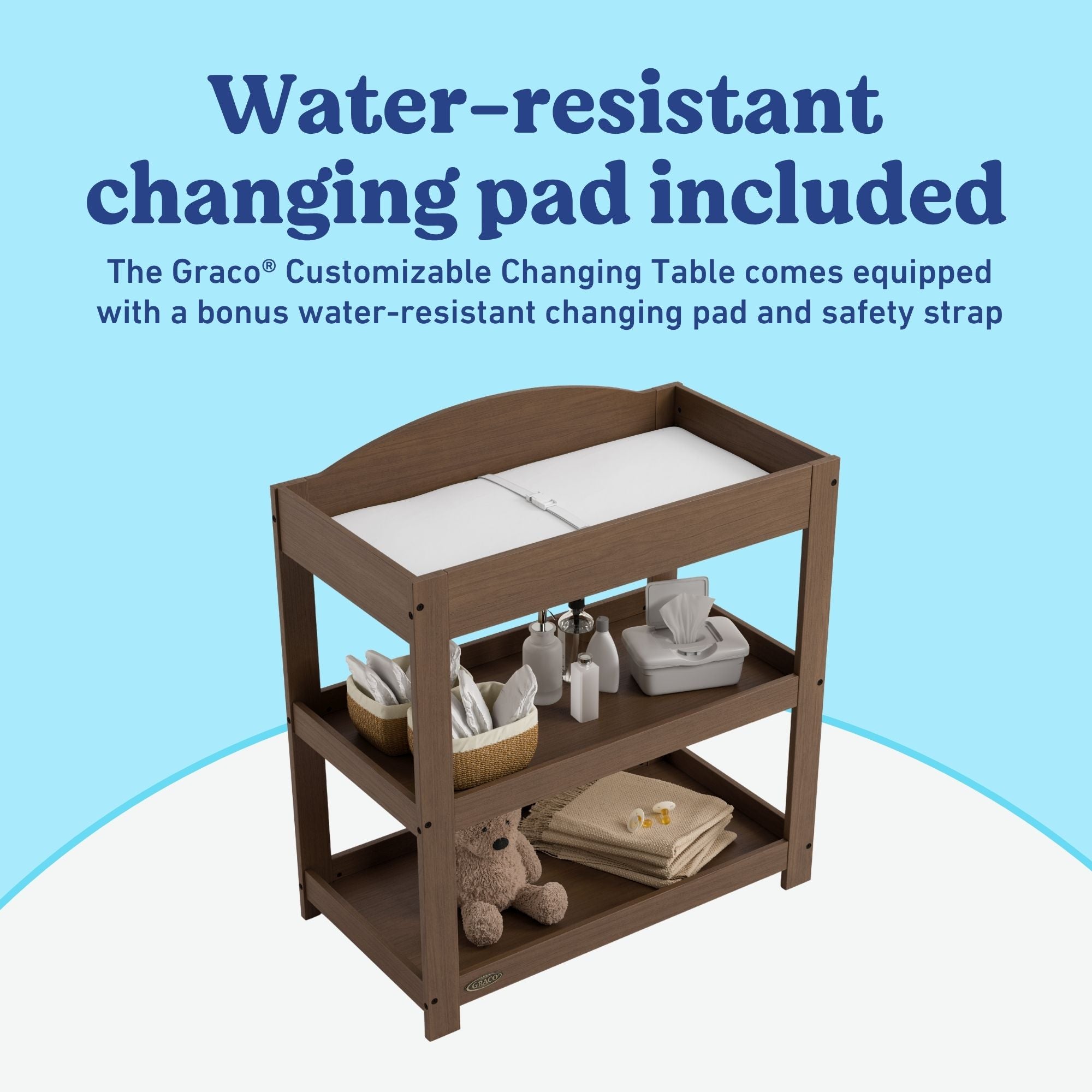 Graco hazelnut customizable changing table callout