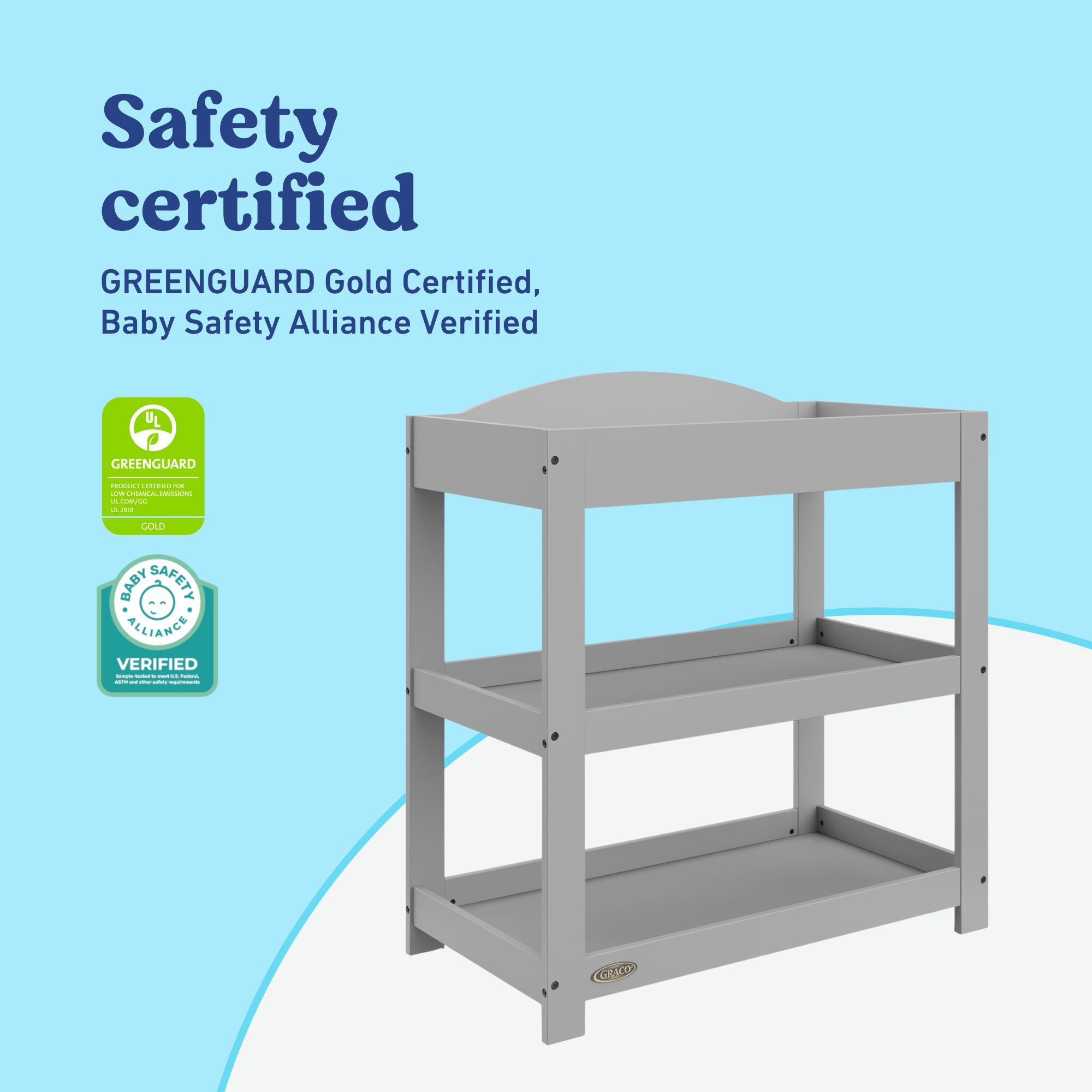 Graco pebble gray customizable changing table callout