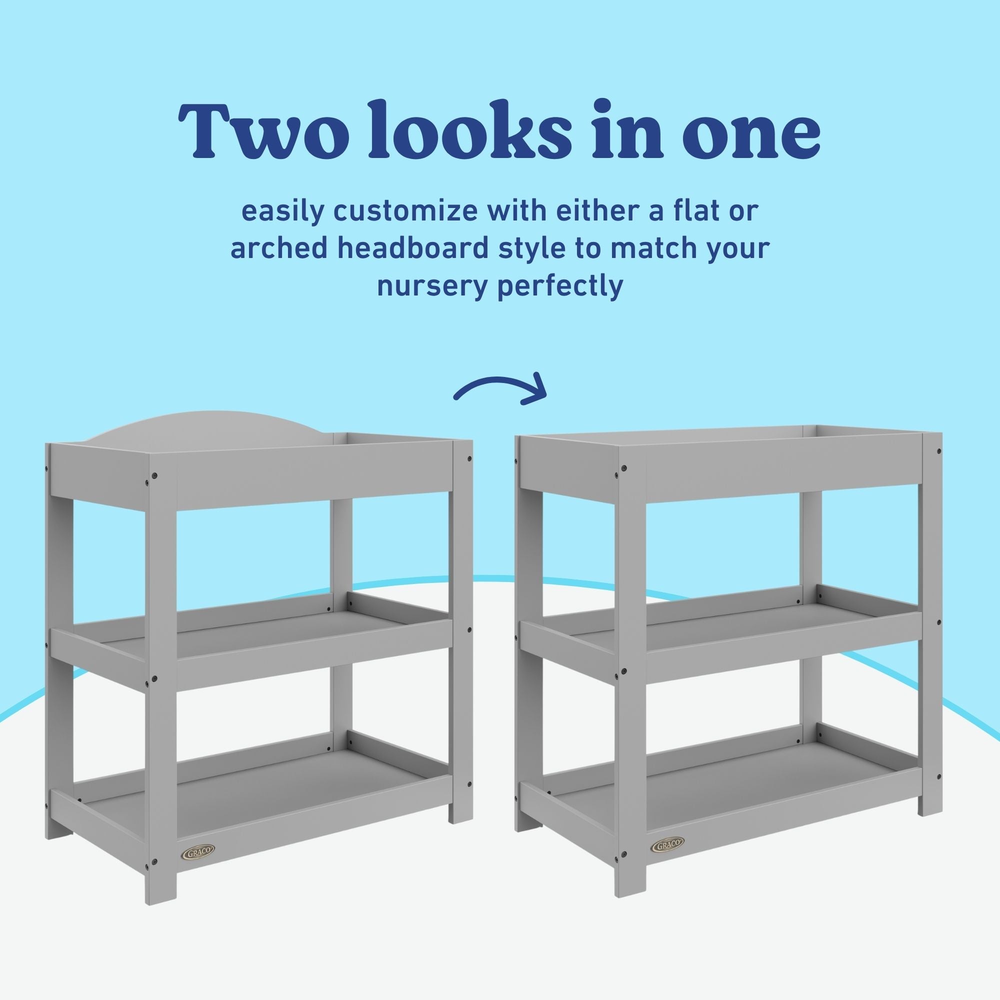 Graco pebble gray customizable changing table callout