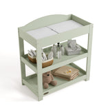 Graco sage customizable changing table top view with baby items on bottom shelves