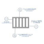 pebble gray toddler safety guardrail graphic with features