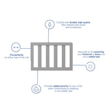 pebble gray toddler safety guardrail graphic with features