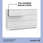 Brookside white 6 drawer dresser pre-installed drawer tracks callout