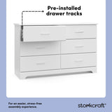 Brookside white 6 drawer dresser pre-installed drawer tracks callout