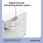 Brookside white 6 drawer dresser interlocking drawer callout