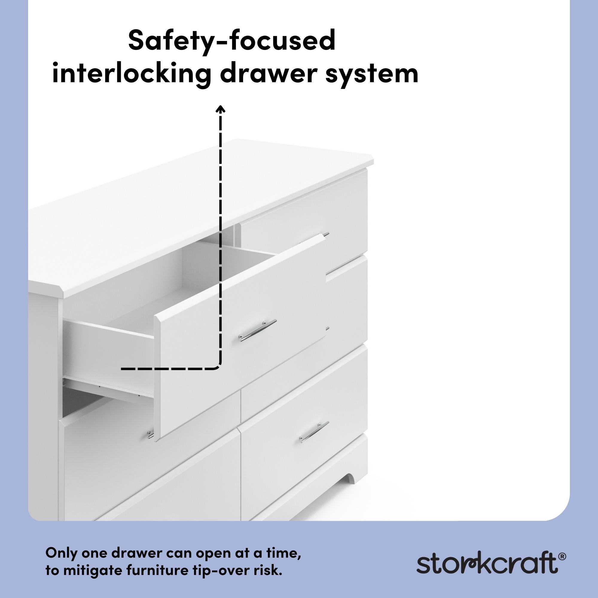 Brookside white 6 drawer dresser interlocking drawer callout