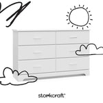 Brookside white 6 drawer dresser with black doodles overlaid on image