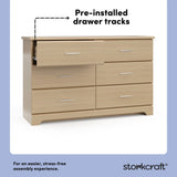 Brookside driftwood 6 drawer dresser pre-installed drawer tracks callout