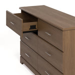 Brookside hazelnut 6 drawer dresser angle view with top left drawer open