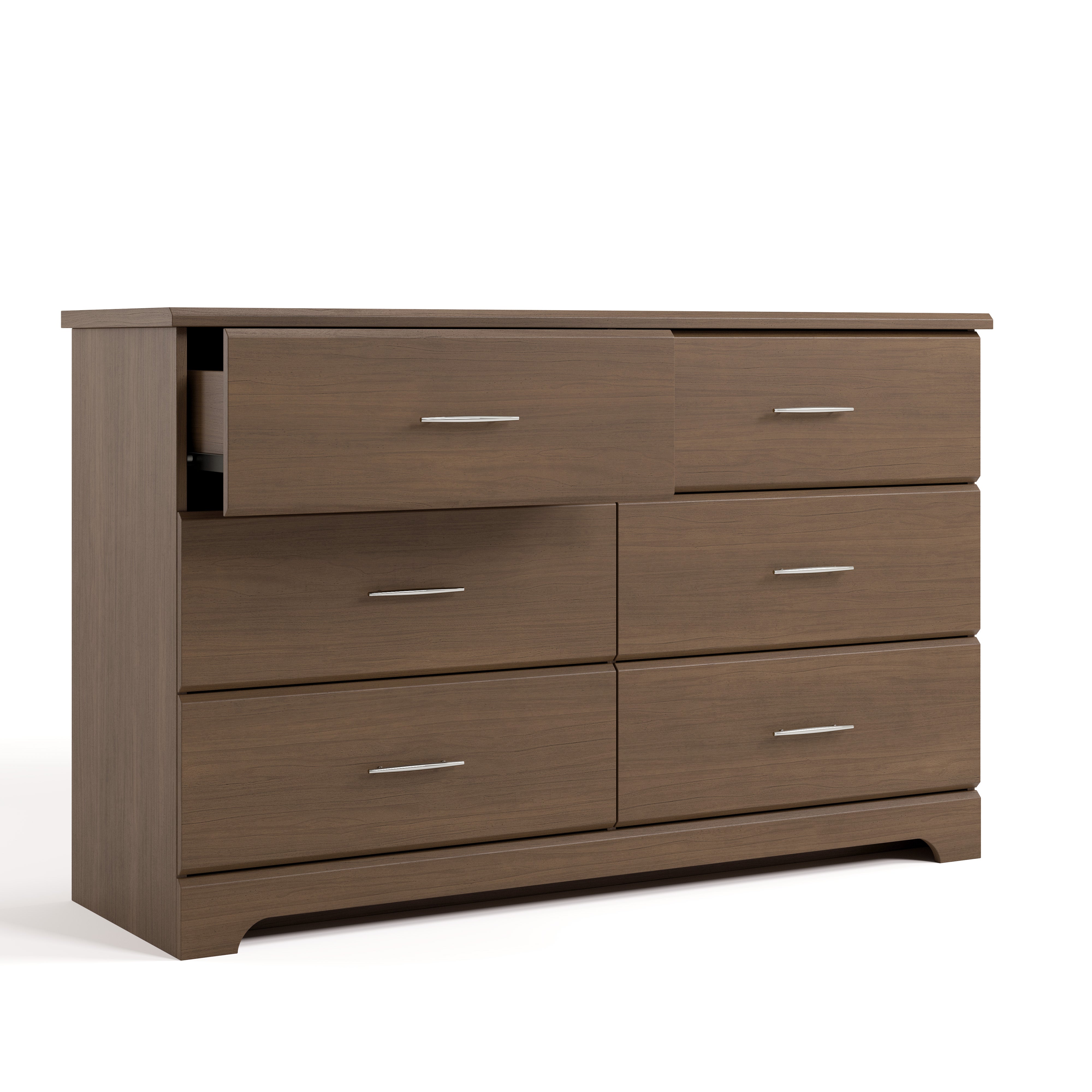 Brookside hazelnut 6 drawer dresser angle view with top left drawer open