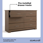 Brookside hazelnut 6 drawer dresser pre-installed drawer tracks callout
