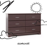 Brookside espresso 6 drawer dresser with black doodles overlaid on image