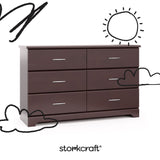 Brookside espresso 6 drawer dresser with black doodles overlaid on image