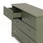 Brookside olive 6 drawer dresser angle view with top left drawer open