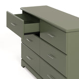 Brookside olive 6 drawer dresser angle view with top left drawer open