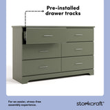 Brookside olive 6 drawer dresser pre-installed drawer tracks callout