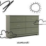 Brookside olive 6 drawer dresser with black doodles overlaid on image