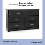 Brookside black 6 drawer dresser pre-installed drawer tracks callout