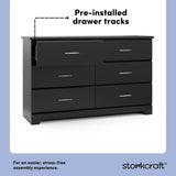 Brookside black 6 drawer dresser pre-installed drawer tracks callout