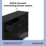 Brookside black 6 drawer dresser interlocking drawer callout