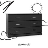 Brookside black 6 drawer dresser with black doodles overlaid on image