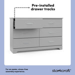 Brookside pebble gray 6 drawer dresser pre-installed drawer tracks callout