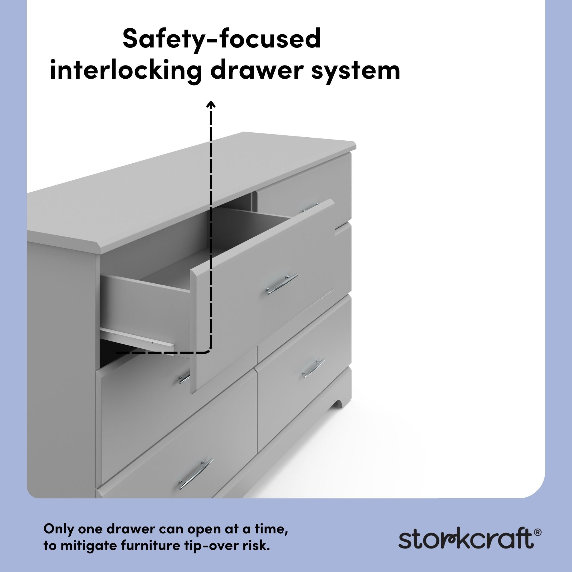 Brookside pebble gray 6 drawer dresser interlocking drawer callout