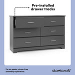 Brookside gray 6 drawer dresser pre-installed drawer tracks callout