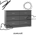 Brookside gray 6 drawer dresser with black doodles overlaid on image