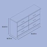 Brookside 6 drawer dresser drawing with dimensions