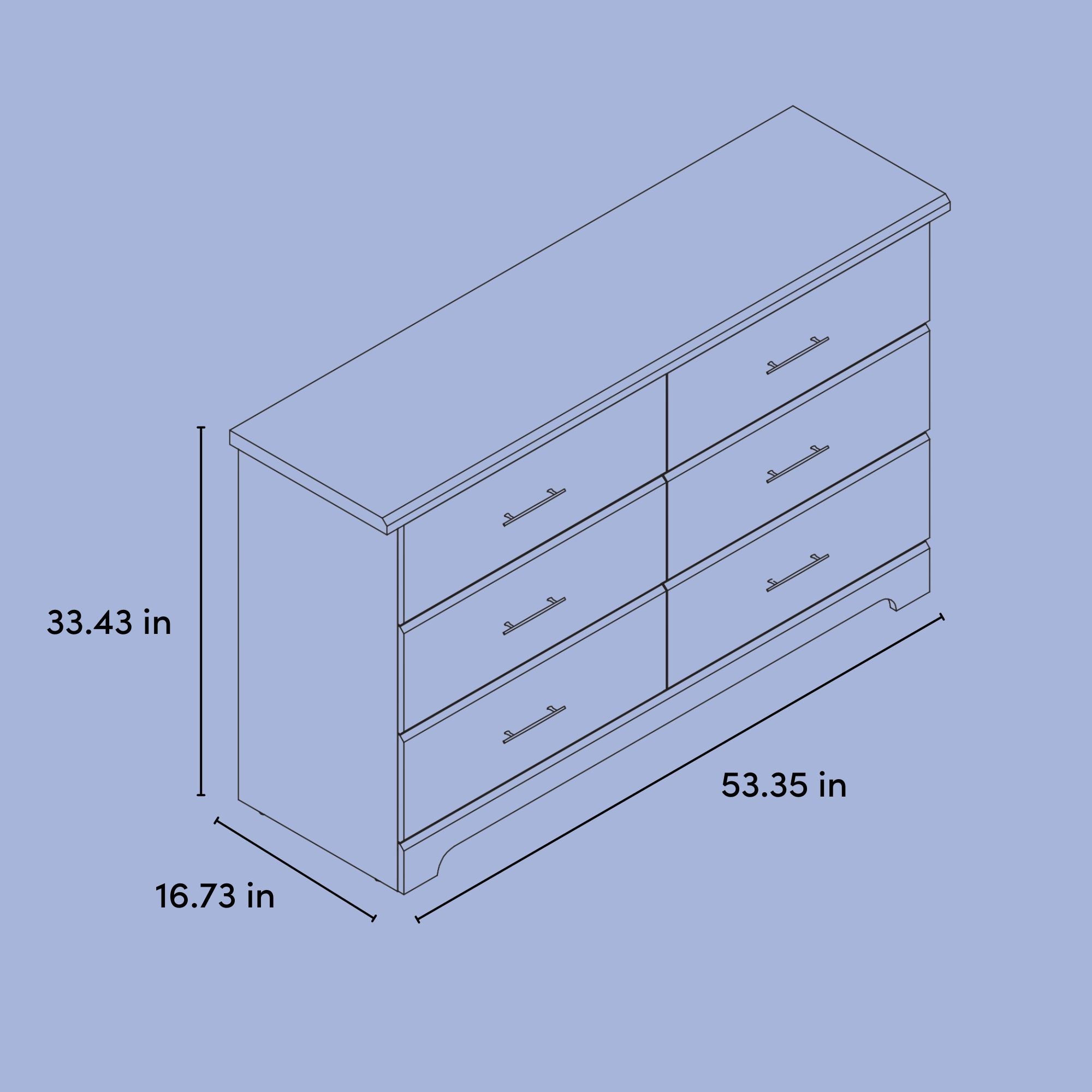 Brookside 6 drawer dresser drawing with dimensions