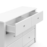 White 6 drawer dresser with 2 open drawers