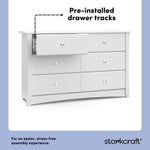 crescent white 6 drawer dresser pre-installed drawer tracks callout