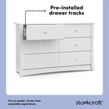 crescent white 6 drawer dresser pre-installed drawer tracks callout