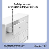 crescent white 6 drawer dresser interlocking drawer callout