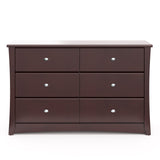 Front view of espresso 6 drawer dresser