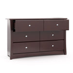 espresso 6 drawer dresser with 2 open drawers