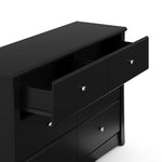 Black 6 drawer dresser with 2 open drawers
