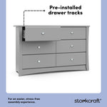 crescent pebble gray 6 drawer dresser pre-installed drawer tracks callout