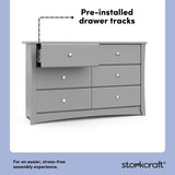 crescent pebble gray 6 drawer dresser pre-installed drawer tracks callout